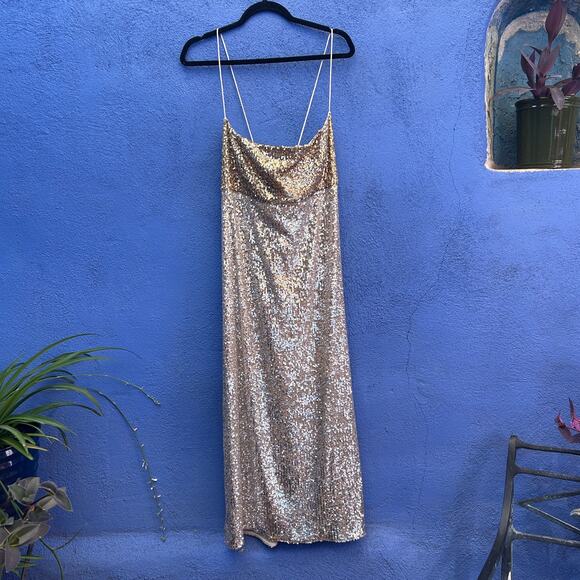 Anthropologie Gold and Silver Sequin Midi Dress - Picture 2 of 6